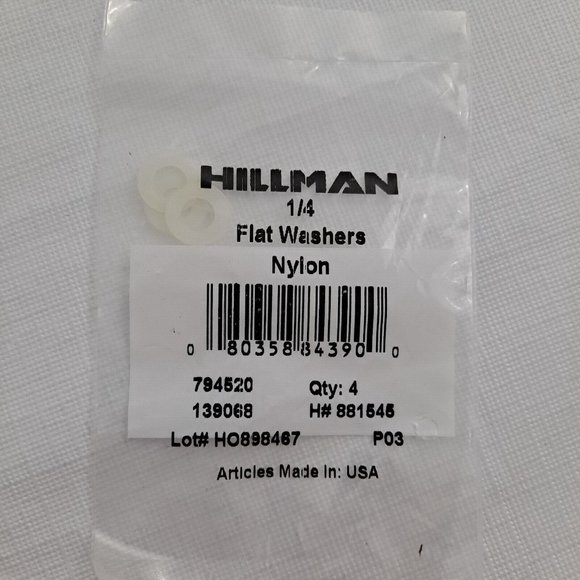 Hillman Flat Washers ¼ Nylon White 4 Piece - Picture 3 of 5